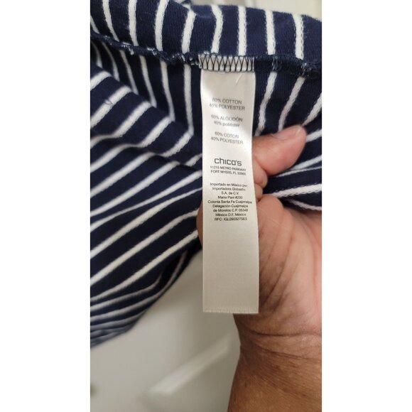 Chicos Women's Striped Jacket Size 2/L us Navy/White Cotton/Polyester Blend - Picture 5 of 8